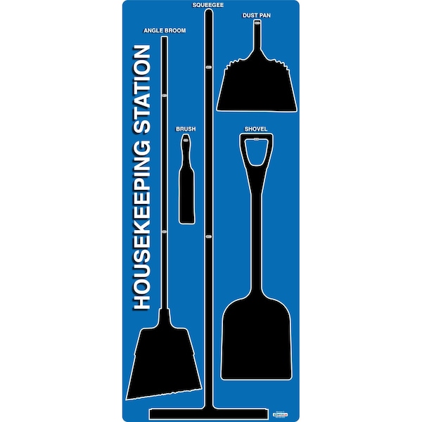 5S Housekeeping Shadow Board Broom Station Version 5 - Blue Board / Black Shadows  With Broom